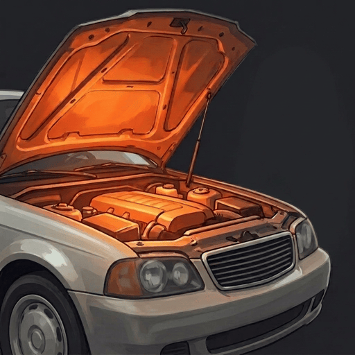 The Mechanica app icon: a car with its hood raised over a glowing engine bay